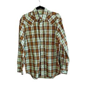 Panhandle Slim Men’s Western Brown Plaid Pearl Snap  Size Medium